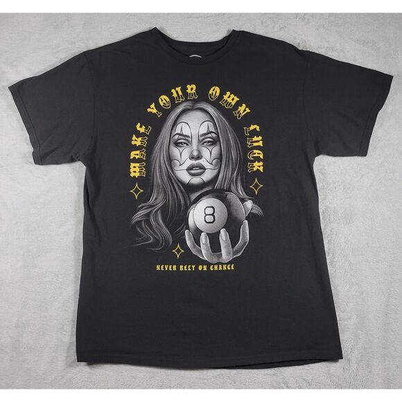 ODM Make Your Own Luck Never Rely On Chance Eight Ball Girl Clown L BK‎ T-Shirt - Picture 1 of 4